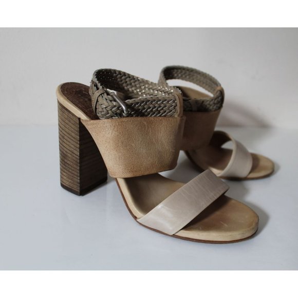 Brunello Cucinelli Tan Pebbled & Braided Leather Block Heeled Sandals Size US 6 - Picture 2 of 13